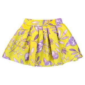 Mama Luma Girls Yellow Floral Pleated Skirt with Purple Accent